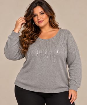 Picture of PLUS SIZE ROUNDNECK SWEATER WITH RHINESTONES
